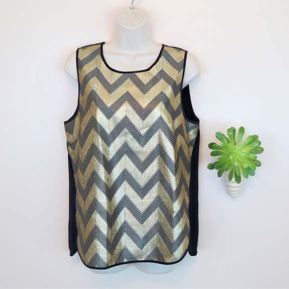 J. Crew Tops - J. Crew Gold & Black Chevron Striped Tank Blouse